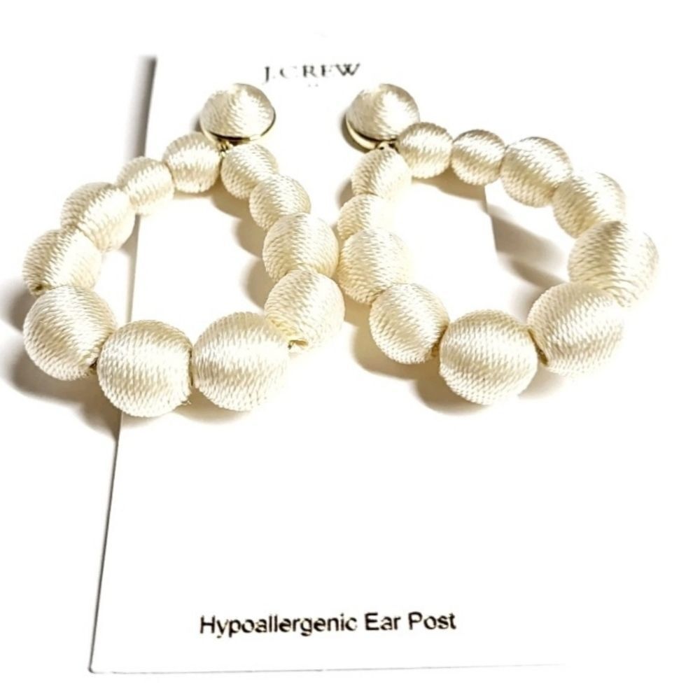 J. Crew Round Thread- Wrapped Statement Earrings Cream Gold Plated NEW Tags